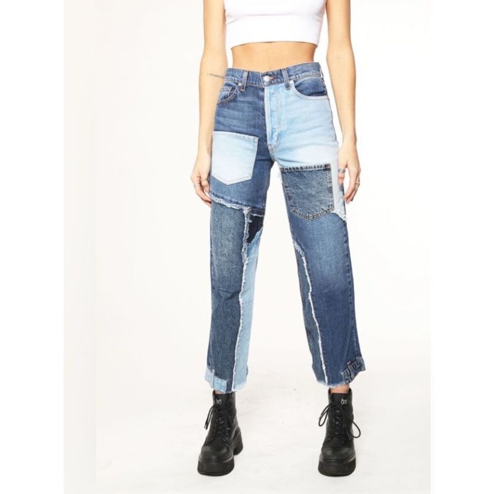 Revice Love at First Sight Jeans 24x28 Blue Denim Patchwork Rework Y2K Retro - Picture 2 of 7
